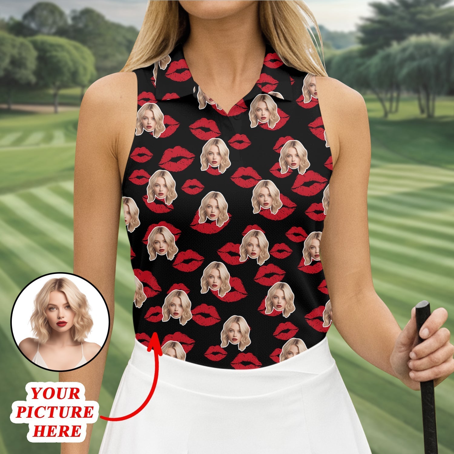 Kiss Lipstick Mark Custom Photo Women Golf Top, Valentines Golf Gift, Ladies Golf Polos