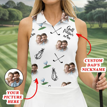 Golf Partner For Life Custom Photo White Women Golf Top, Valentines Golf Gift, Ladies Golf Polos