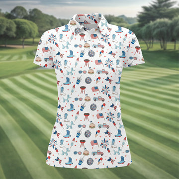 Red White and Blue Womens Golf Polo ShirtPatriotic Golf Shirt, USA Golf Shirt, Custom Ladies Golf Shirt