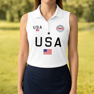 USA Flag Print 250 Years Anniversary 1776-2026 White Golf Shirt, Patriotic 4th Of July Golf Shirt For Women