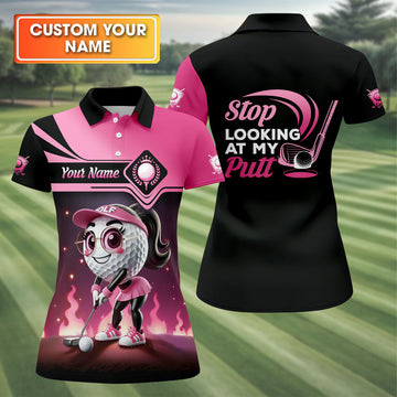 Stop Looking At My Putt Personalized Golf Polo ShirtWomens Golf Gifts, Mothers Day Gifts