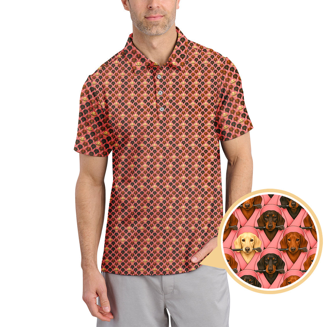 Pattern Golf Shirt For Dog Lovers, Dachshund Golf Shirt, Breast Cancer Golf Shirt, Funny Golf Shirt For Golfer
