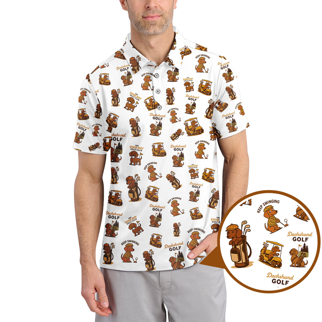 Dachshund Pattern Golf Polos, Funny Dachshund Golf Shirt, Pattern Golf Shirt For Golfers