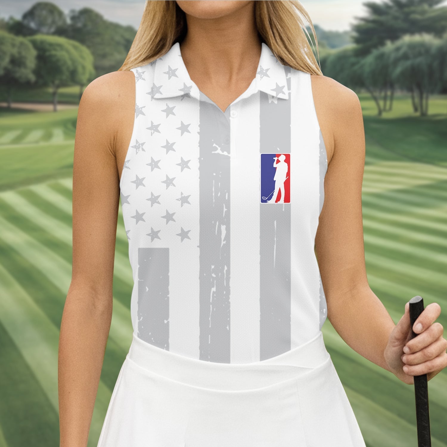 The Game Of Golf American Flag Patriot Women's Golf Shirts, Women's Golf Tops, Ladies Golf Shirt