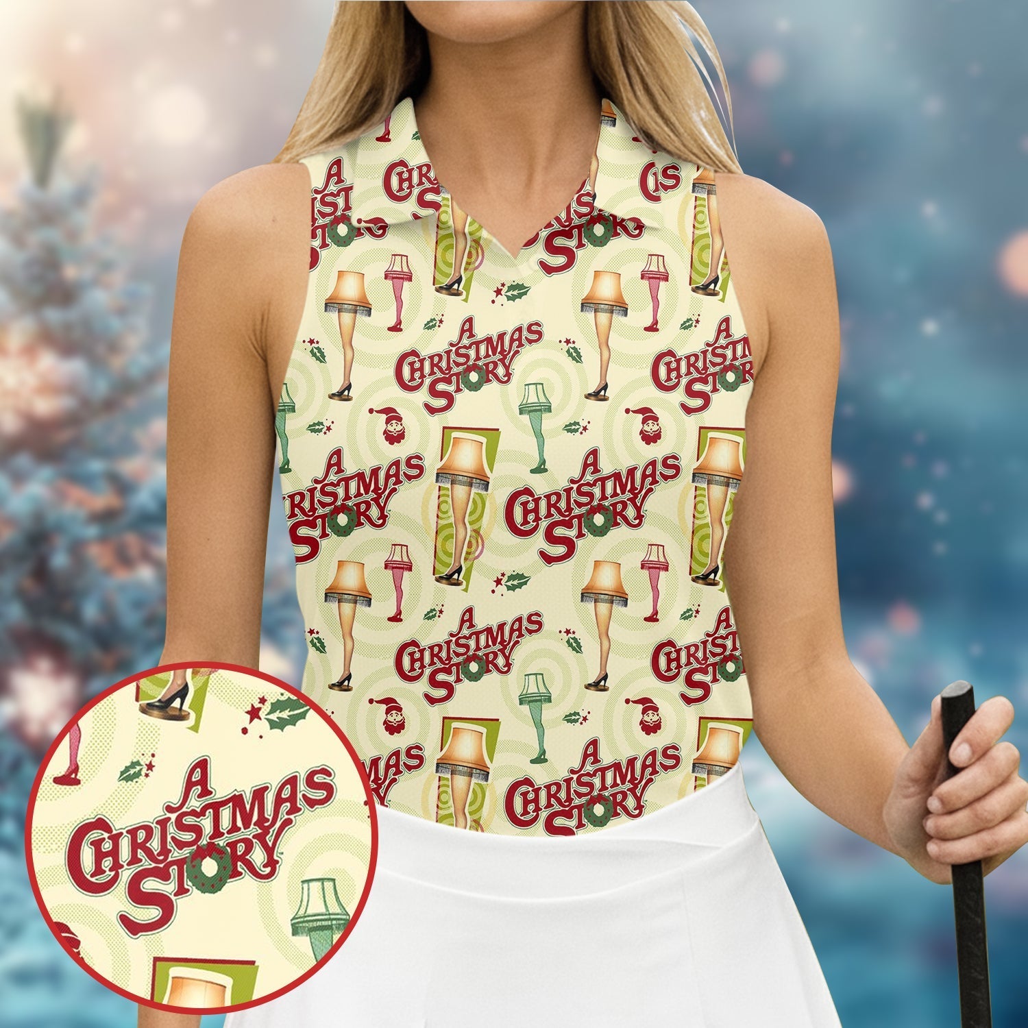 Christmas Story Leg Lamp Women Golf Top, Christmas Golf Shirt, Fun Women's Golf Shirts, Ladies Golf Polos