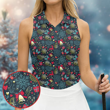 Christmas Reindeer Xmas Themed Women Golf Top, Christmas Golf Shirt, Ladies Golf Tops