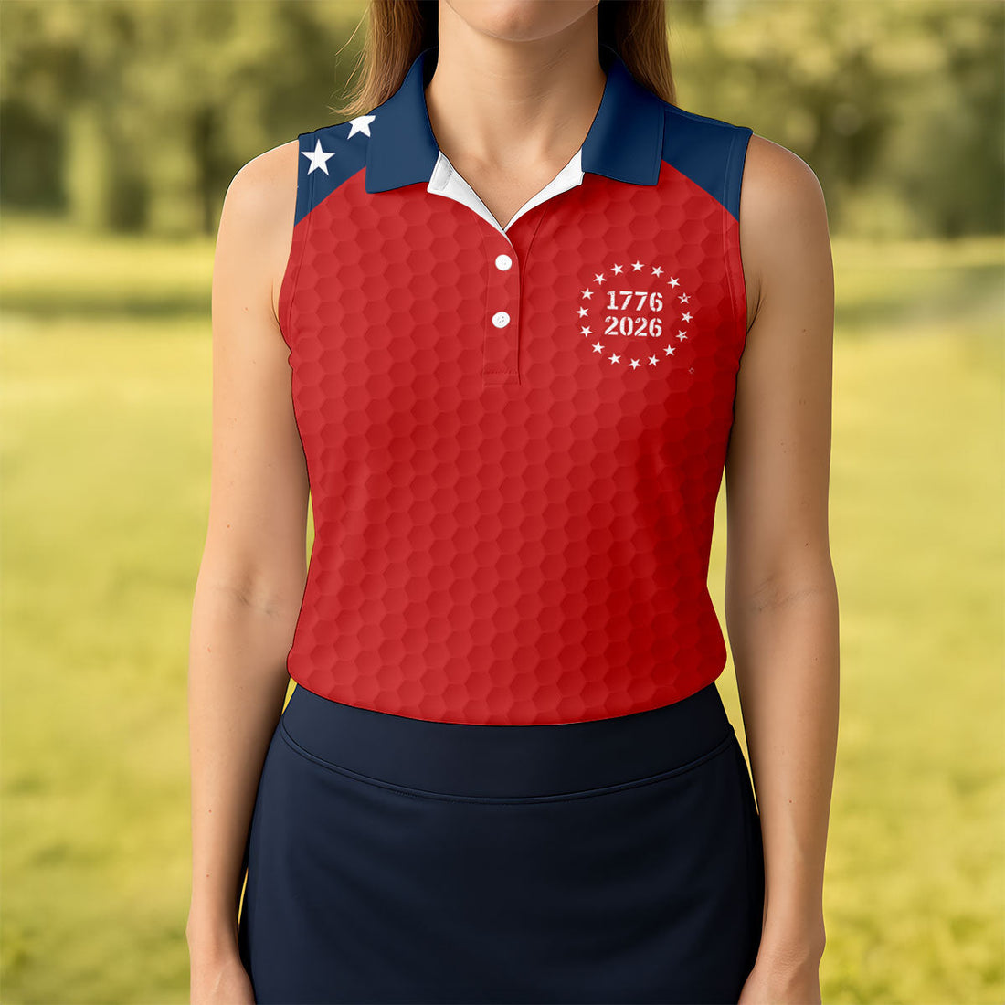 We The People 250 Years Golf Ball Pattern Golf Shirt, Patriotic 4th Of July Golf Shirt For Women