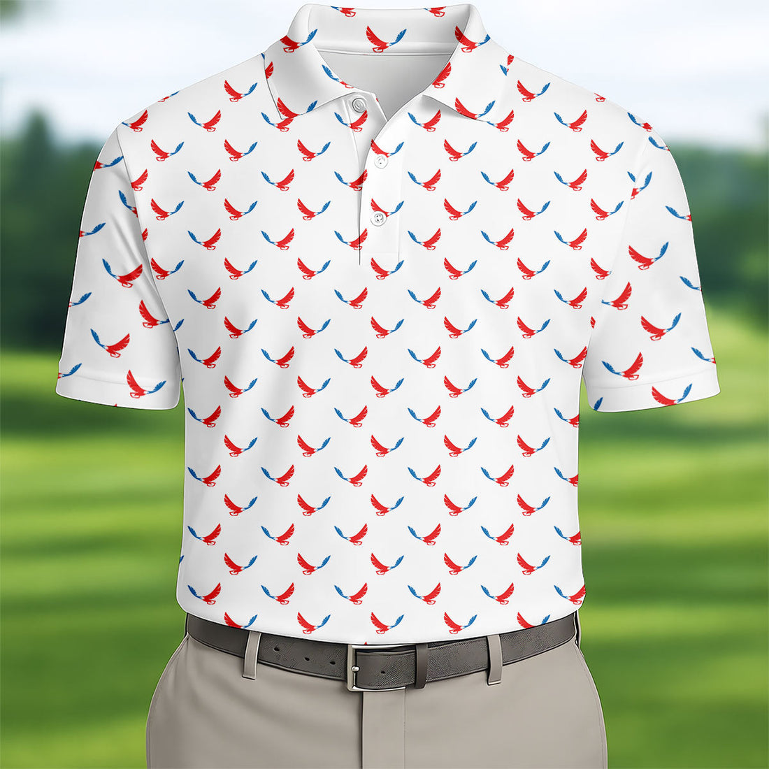 Red White Blue Eagle White Golf Shirt, 4th Of July Golf Shirt, 250th Anniversary Patriotic Golf Shirts For Men
