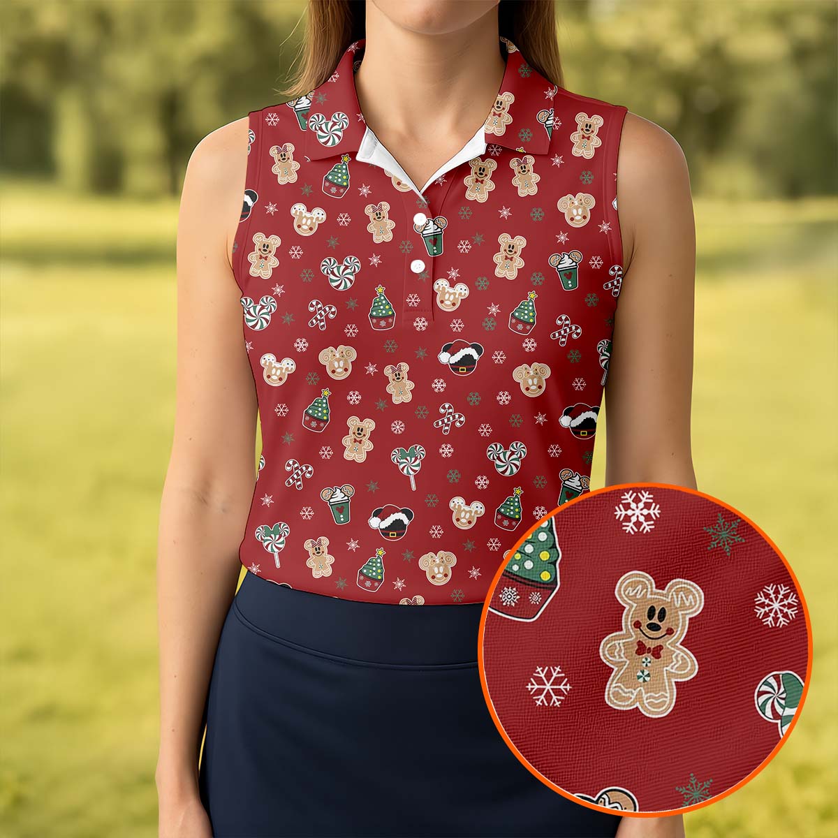 Christmas Gingerbread Red Golf Shirt, Holiday Pattern Christmas Golf Shirt, Women's Polo Shirt