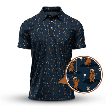 Dog Pattern Golf Shirt, Dachshund Golf Shirt, Golf Gift For Men, Funny Golf Shirt For Golfer