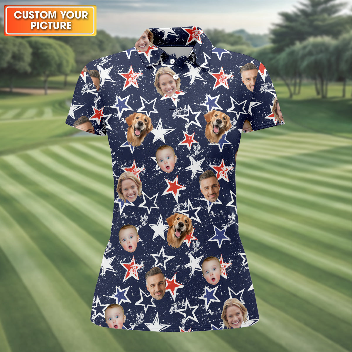 Golf Tops For Women, Family Portrait Golf Shirt, Custom Face Shirt, Personalized Dog Shirts, Patriotic Golf Polos, Long Sleeve Golf Shirts
