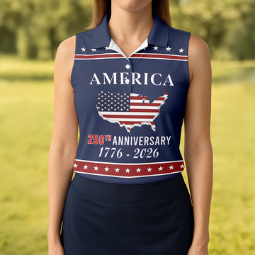 America 250th Anniversary 1776-2926 Navy Golf Shirt, 4th Of July Patriotic Golf Shirt For Women