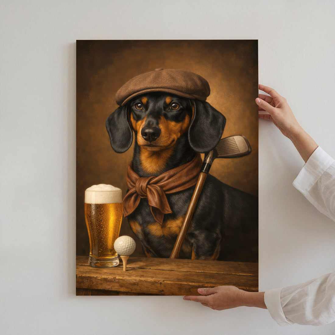 Vintage Dachshund Golf Canvas, Funny Wiener Dog And Beer Poster, Gift For Golf Lovers
