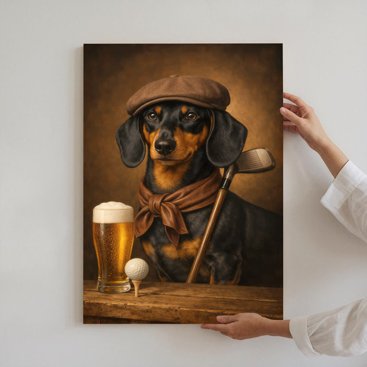 Vintage Dachshund Golf Canvas, Funny Wiener Dog And Beer Poster, Gift For Golf Lovers