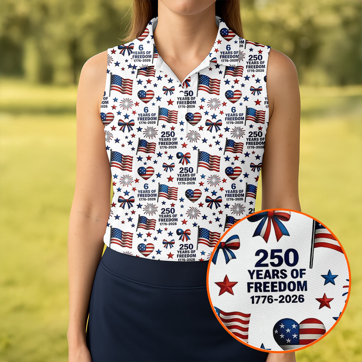 250 Years Of Freedom 1776-2026 American Flag Pattern Patriotic Golf Shirt, 250th Anniversary Golf Shirt For Women