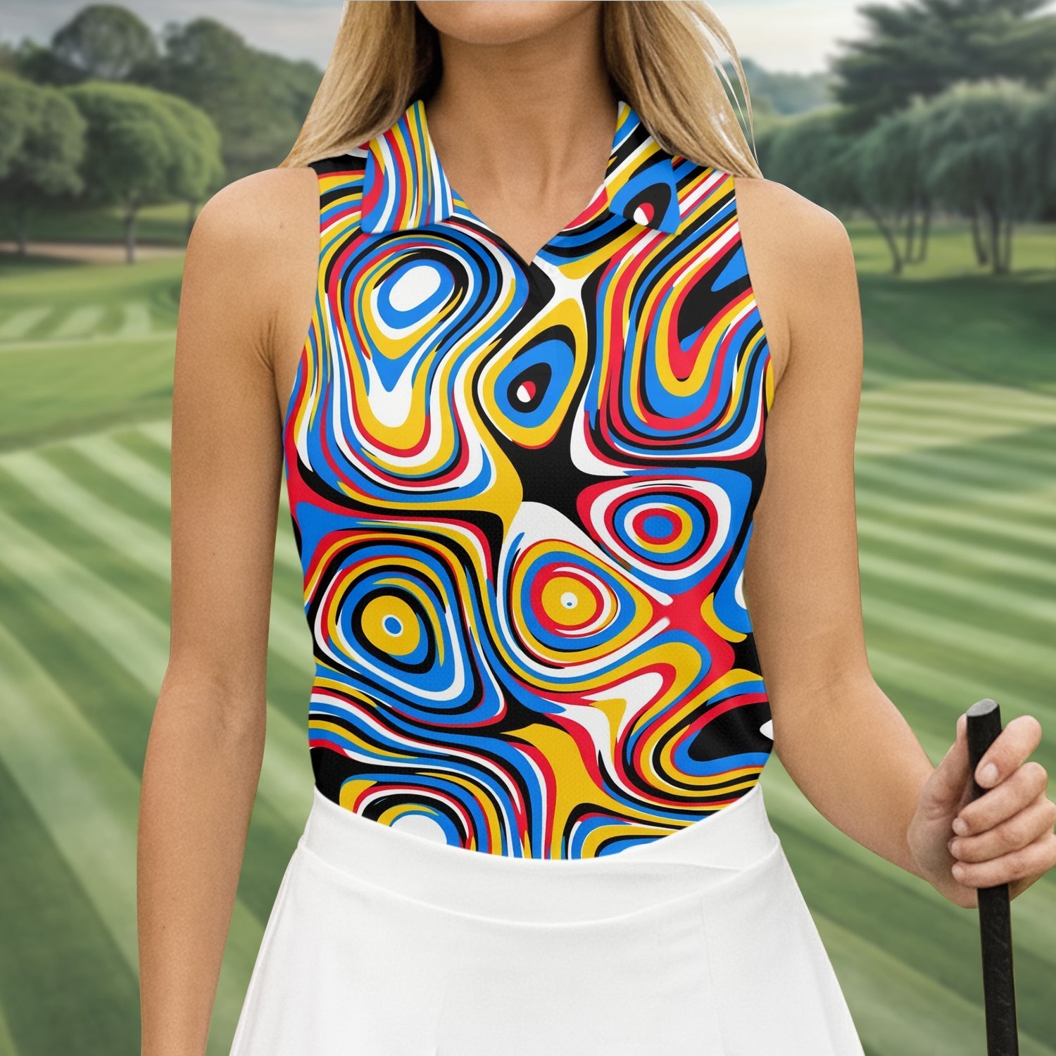 Blue And Yellow Fluid Art Cool Golf Shirt, Women's Golf Tops, Ladies Golf Shirts, Women's Polo Shirt