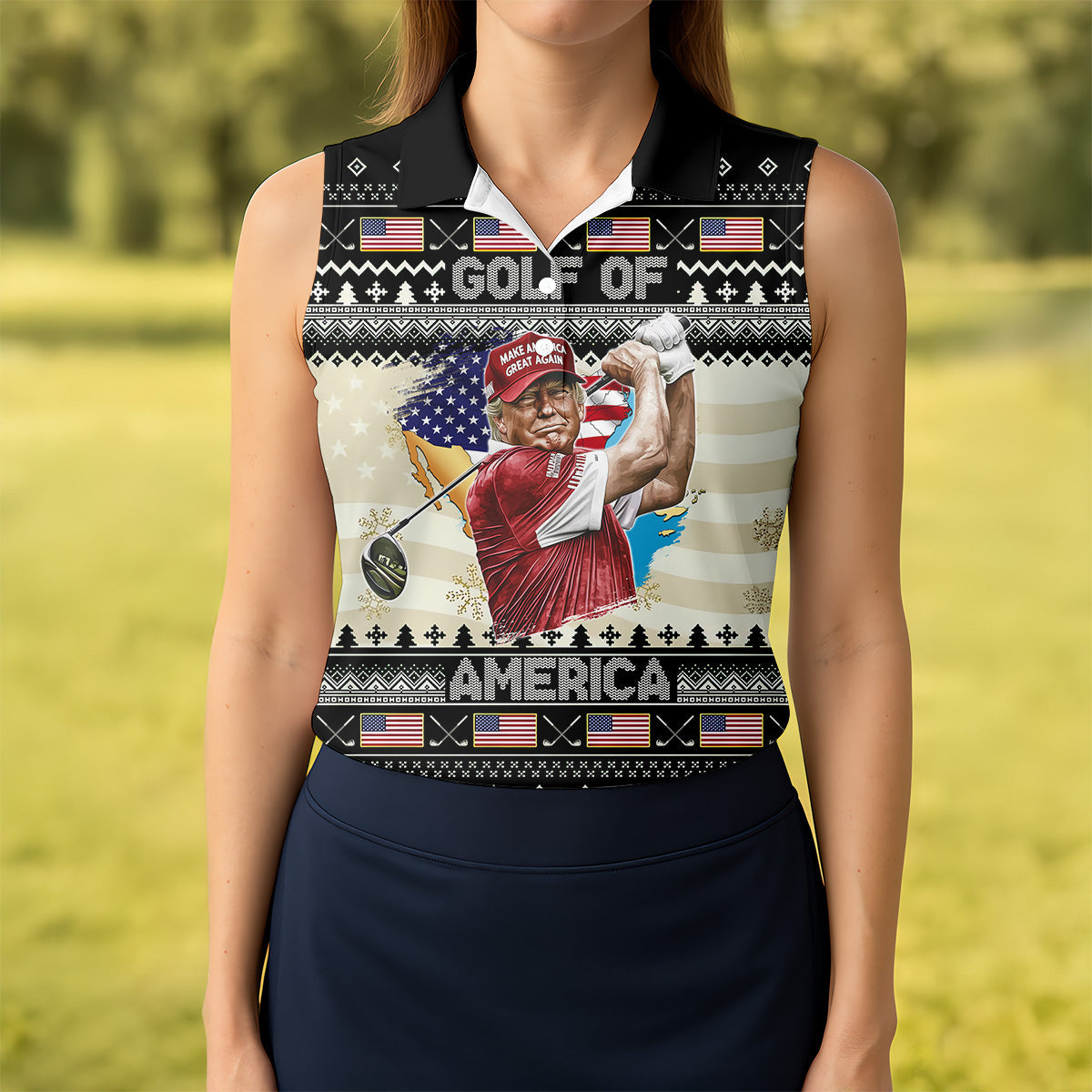 Trump Golf Of America Christmas Golf Shirt Women's Golf Shirts, Unique Gift For Golfer, Ladies Golf Polos