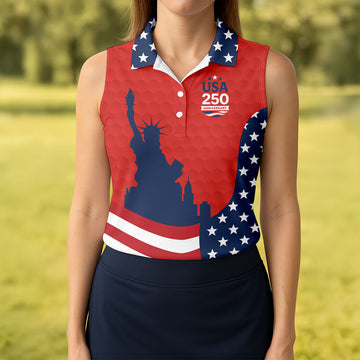 USA 250 Anniversary Statue Of Liberty Red Golf Shirt, Patriotic Golf Shirt, 4th Of July Women's Golf Tops