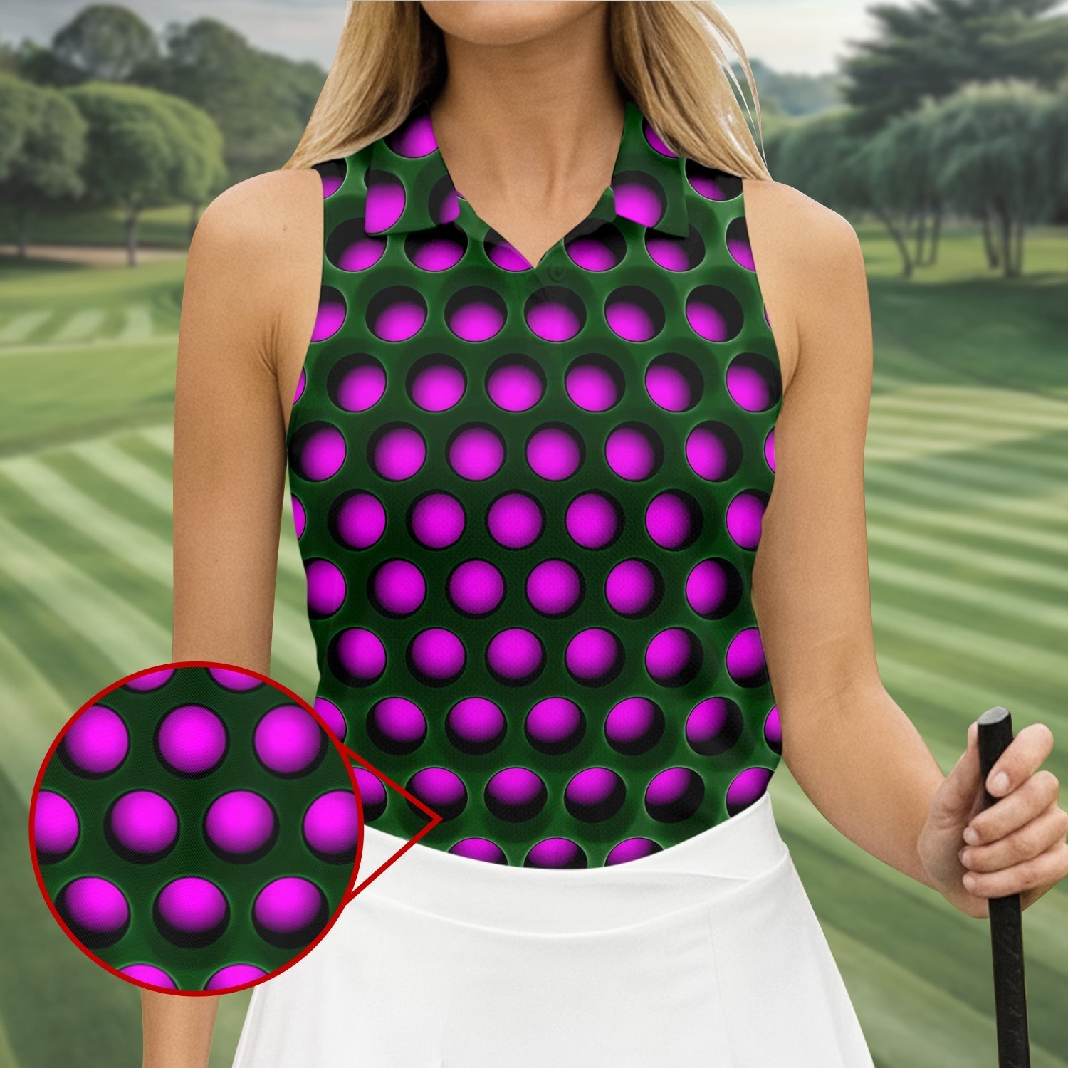 3D Effect Circular Pattern Purple Golf Shirt, Cool Golf Outfit, Women Golf Top, Ladies Golf Shirts
