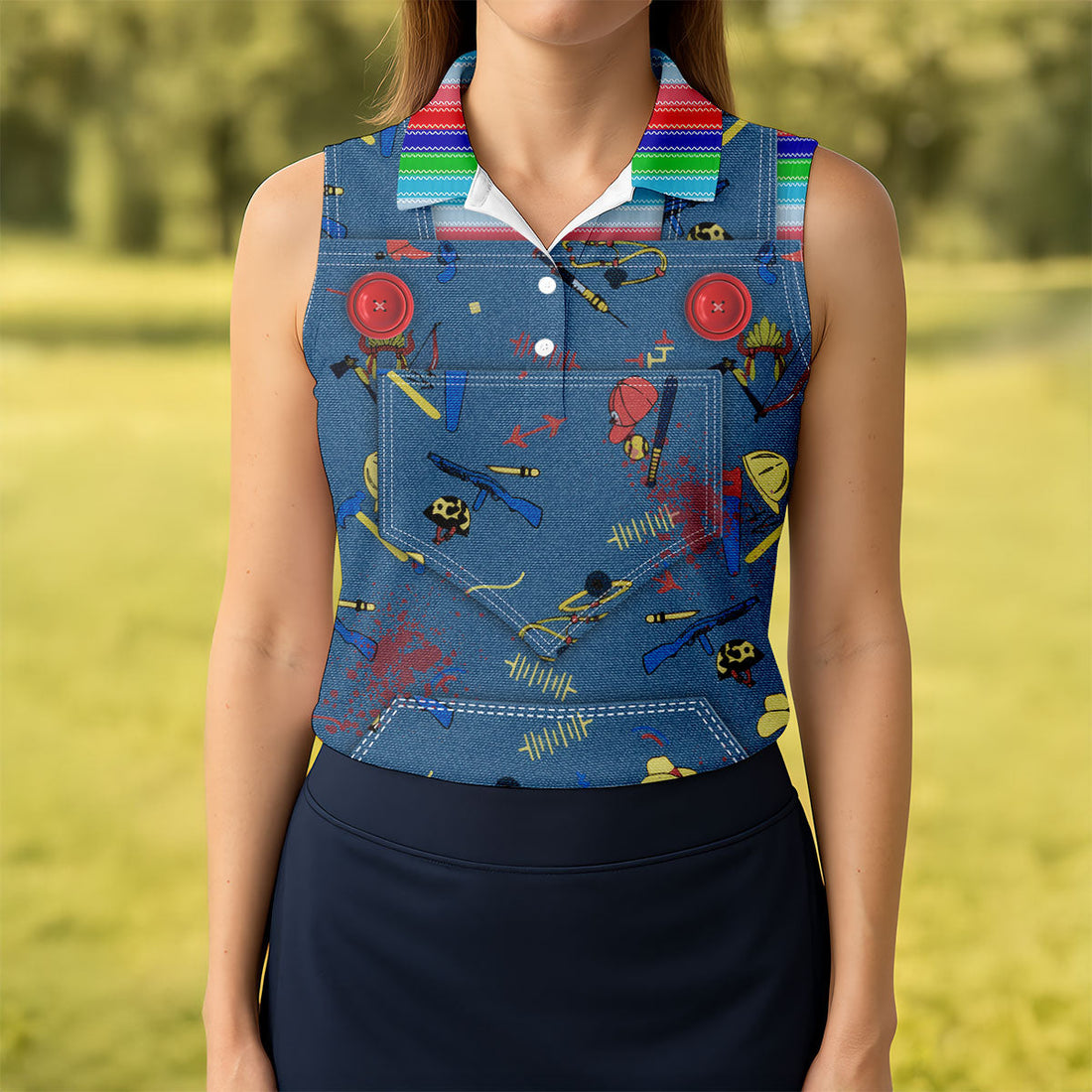 Creepy Halloween Dolls Women Golf Top, Horror Cosplay Fun Women's Golf Shirts, Ladies Golf Shirts