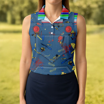 Creepy Halloween Dolls Women Golf Top, Horror Cosplay Fun Women's Golf Shirts, Ladies Golf Shirts