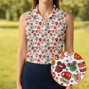 Cute Christmas Dessert Pattern Women's Golf Shirts, Ladies Golf Polos, Christmas Golf Shirt