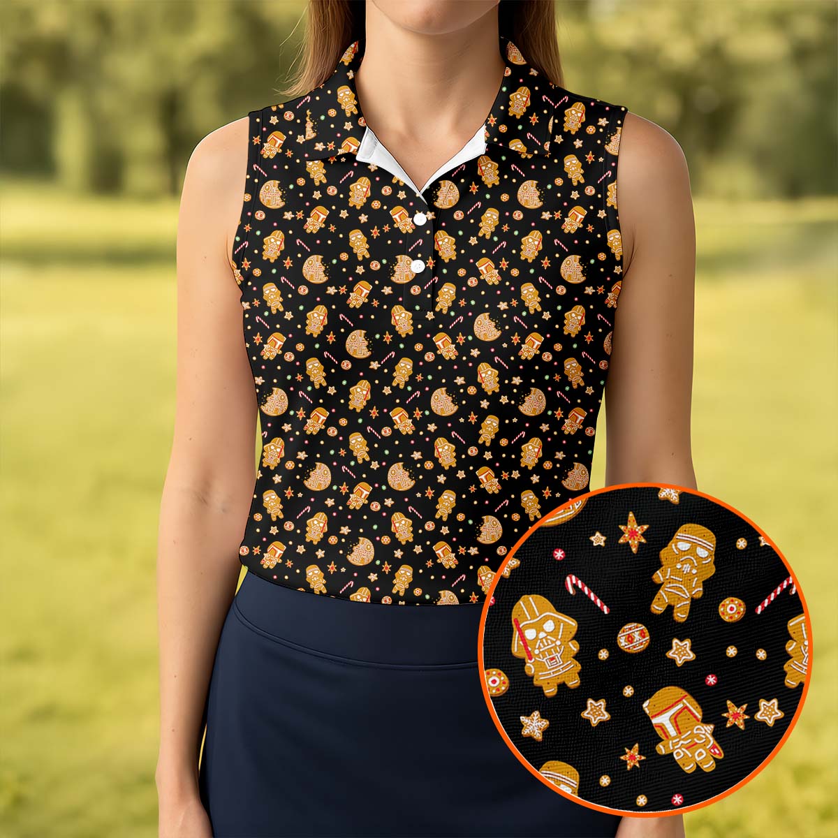 Funny Gingerbread Villain Character Ladies Golf Tops, Christmas Golf Shirt, Women's Golf Gifts