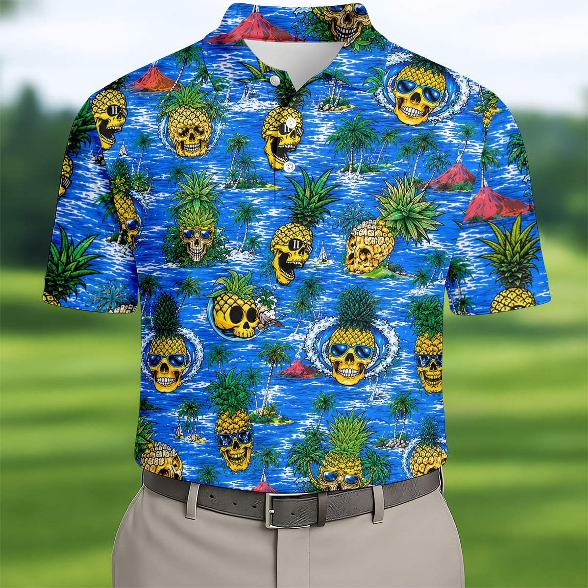 Pineapple Skull Island Ocean Hawaiian Golf Shirt, Hawaiian Golf Shirt, Golf Shirts For Men