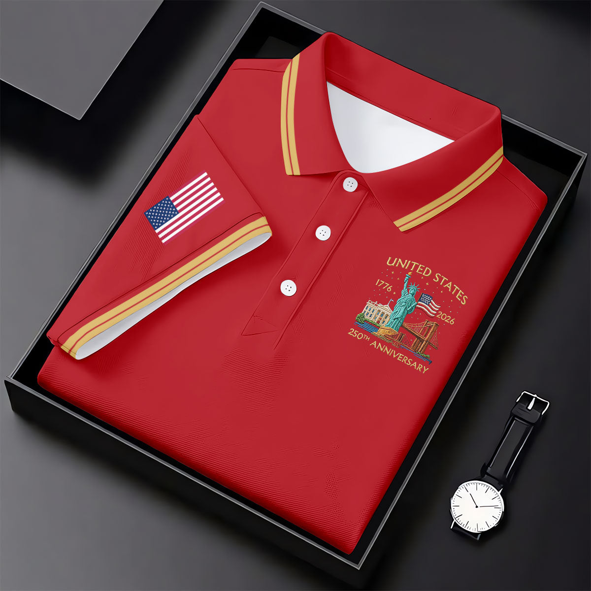 American Symbols Red Patriotic Golf Shirt, US 250 Years 4th Of July Golf Shirt For Women