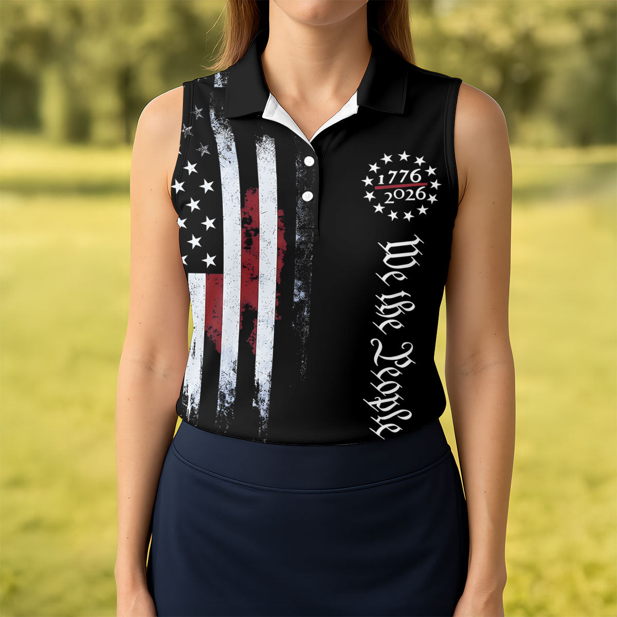 We The People 250 Years Black Vintage Golf Shirt, Patriotic 4th Of July Golf Shirt For Women