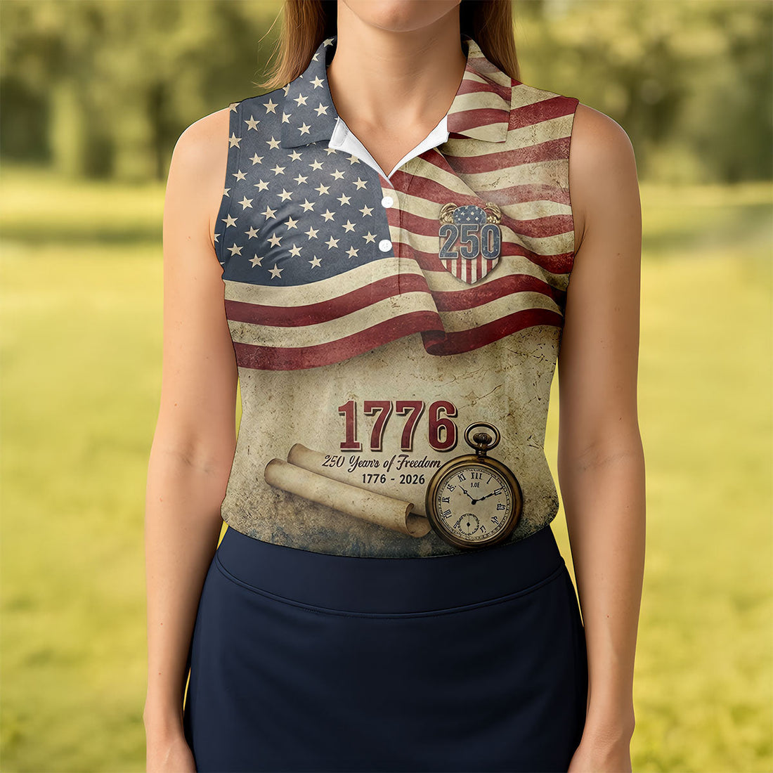 250 Years Of Freedom Vintage Golf Shirt, 4th Of July Patriotic Golf Shirt For Women