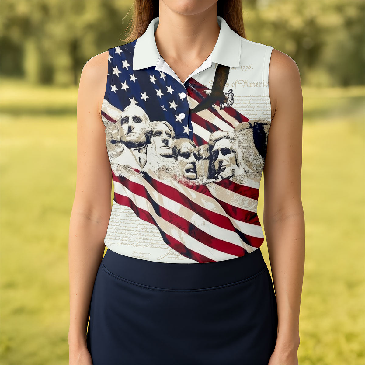 Mount Rushmore American Flag Pattern 4th Of July Patriotic Golf Shirt, 250th Anniversary Women's Golf Tops