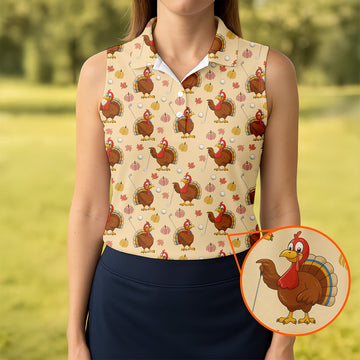 Funny Turkey Golf Pose Women's Golf Tops, Fun Women's Golf Shirts, Thanksgiving Golf Gift For Ladies