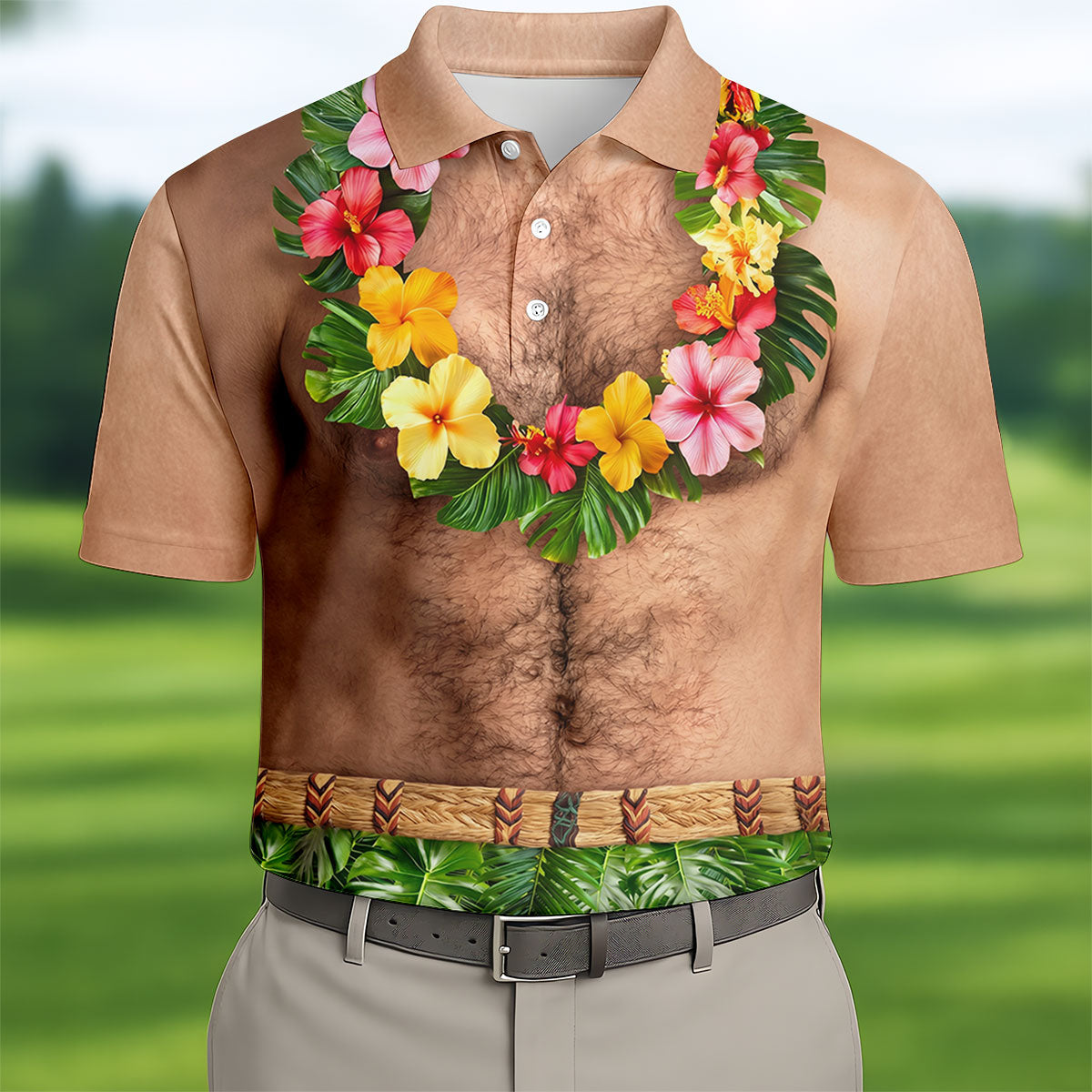 Tropical Theme Party Men's Funny Golf Shirts, Hawaiian Golf Shirt, Polo Shirts For Men