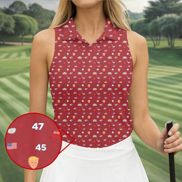 45 47 US Flag Pattern Red Golf Shirt, Funny Golf Shirt, Women's Golf Tops, Ladies Golf Shirts