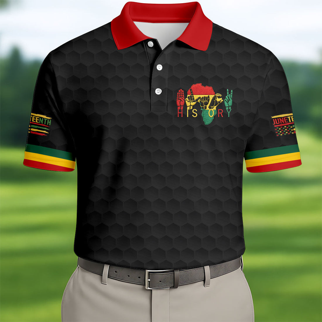 Black Heritage Day Golf Ball Pattern Golf Tops For Men, Black History Golf Shirts For Men