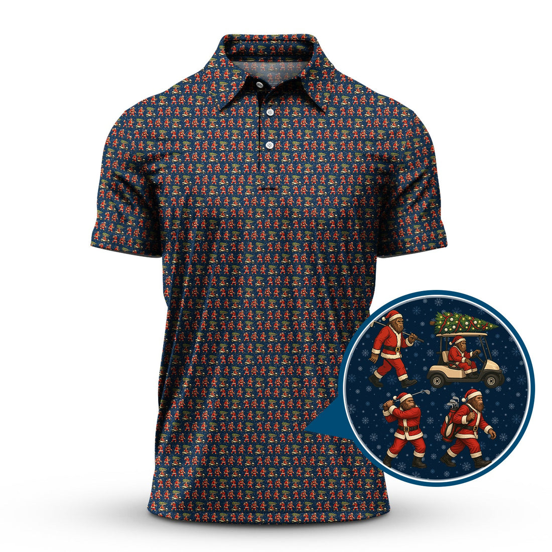 Funny Pattern Golf Shirt, Bigfoot Golf Shirt For Golfer, Bigfoot Santa Golf Shirt For Men