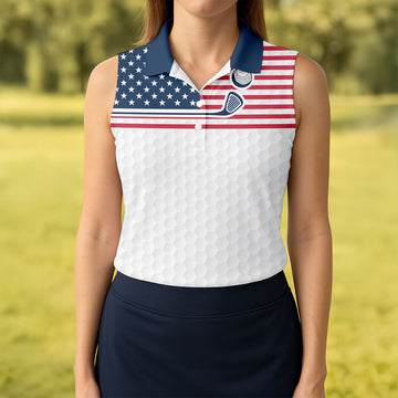Patriot American Flag Wedge Golf Club Golf Ball Pattern Women's Golf Tops, 250th Anniversary Patriotic Golf Shirt