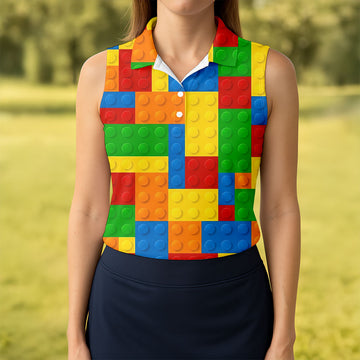 Lego Pattern Colorful Golf Shirt, Ladies Golf Shirts, Golf Shirt For Women, Ladies Golf Polos