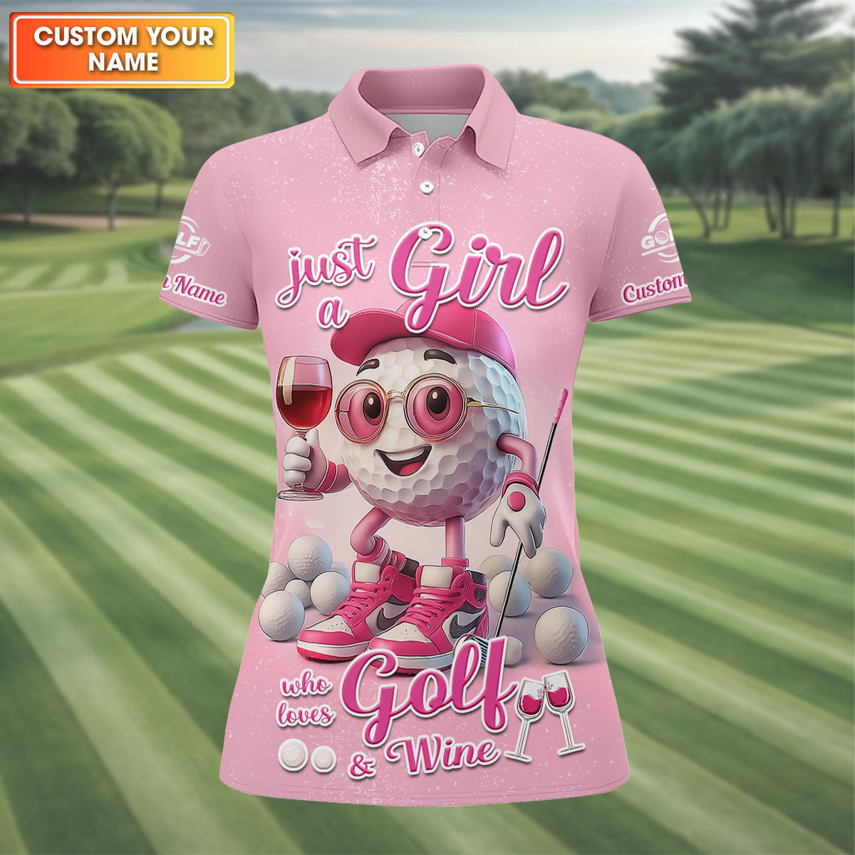 Just A Girl Who Loves Golf And Wine Custom Womens Golf Polo ShirtWomens Golf Gifts