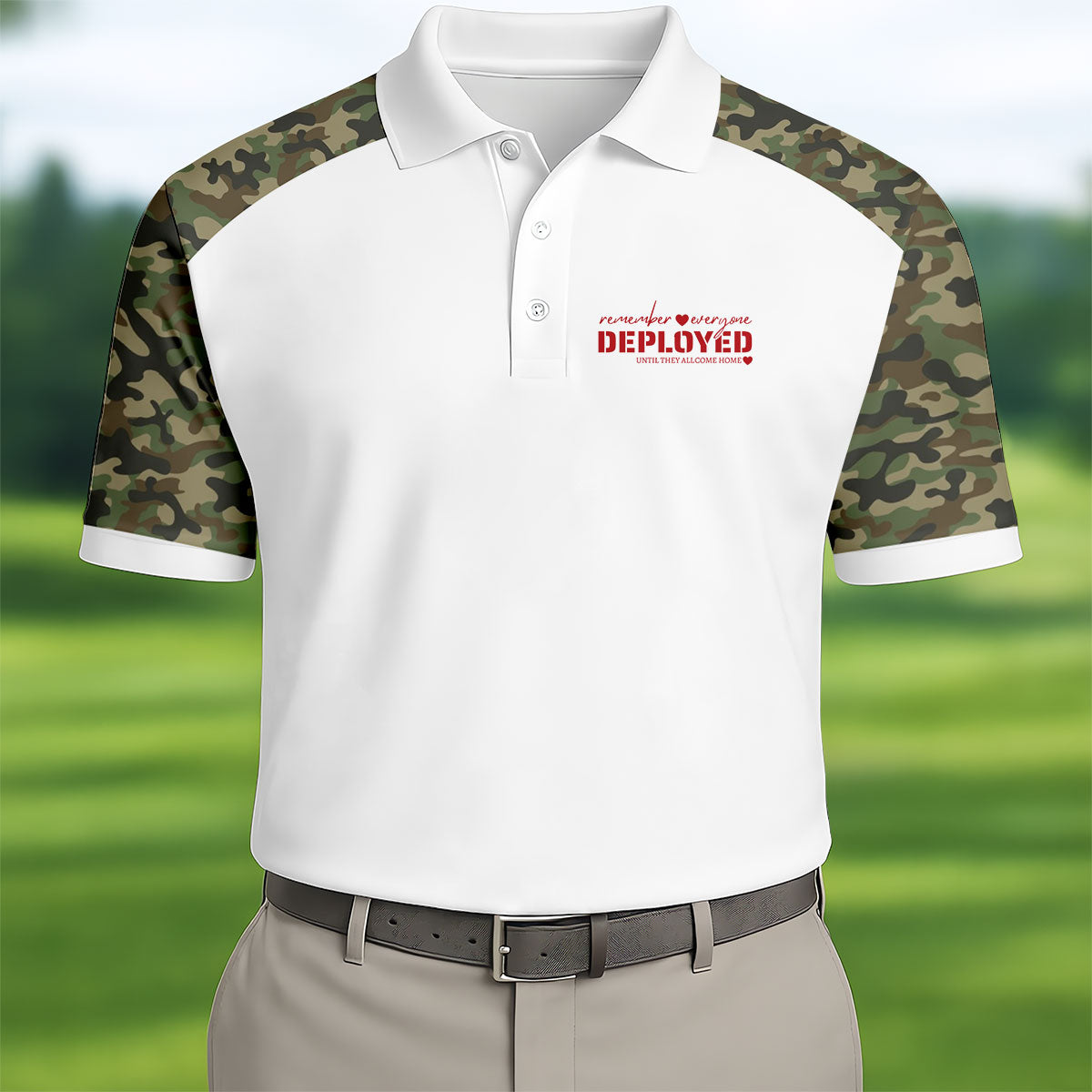 Remember Everyone Deployed Camo White Patriotic 4th Of July Golf Shirt, 250th Anniversary Golf Shirts For Men