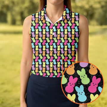 Colorful Easter Peeps Black Golf Shirt, Women Golf Top, Cute Golf Outfit, Ladies Golf Shirts