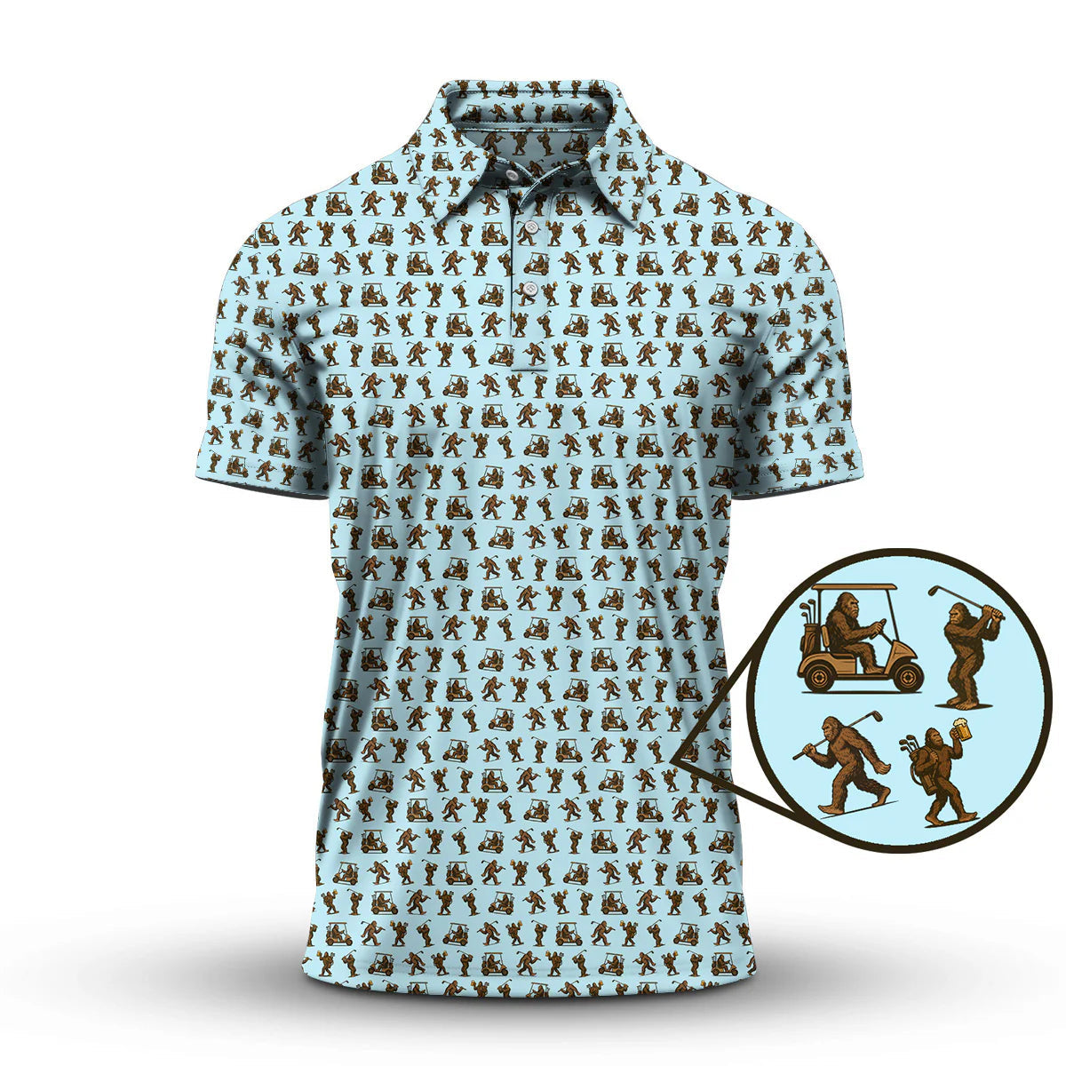 Funny Golf Pattern Shirt, Bigfoot Golf Shirt For Men, Crazy Golf Gift For Golfer