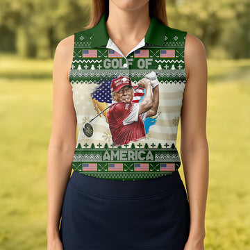 Trump Golf Of America Christmas Golf Shirt Funny Print Women's Golf Tops, Christmas Golf Shirt, Ladies Golf Polos