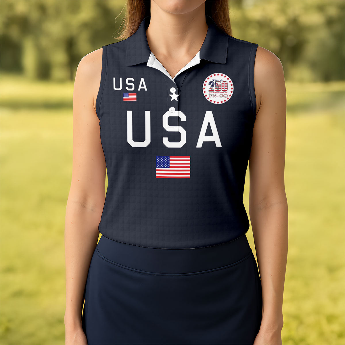 Free For 250 Years Black Patriotic Golf Shirt, 4th Of July Golf Shirt, 250th Anniversary Women Golf Top