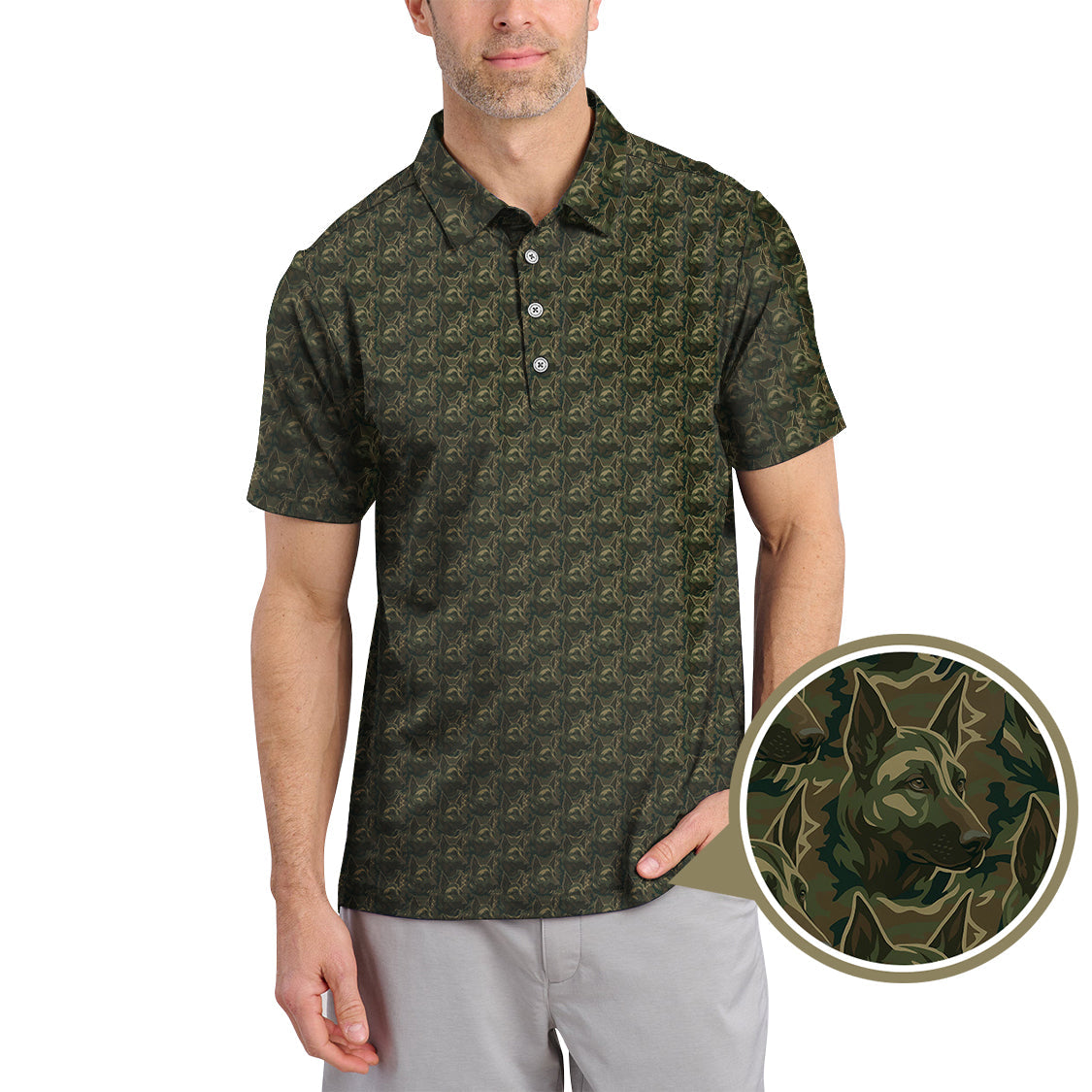 German Shepherd Pattern Golf Shirt , Dog Golf Shirt, Camo Golf Shirt, Veteran Golf Shirt For Men