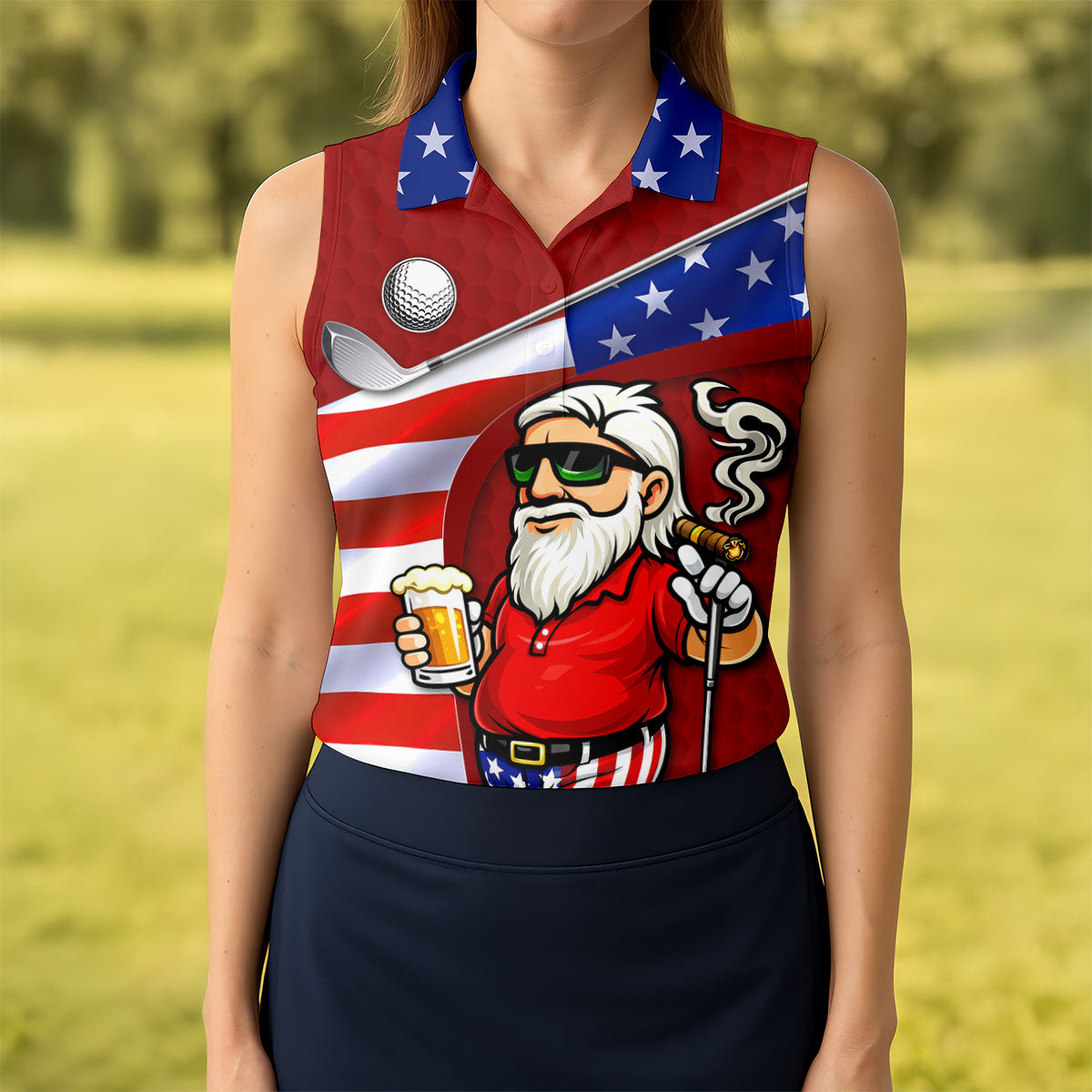 Golf And Beer Patriotic Man Golf Ball Pattern 4th Of July Red Golf Shirt, 250th Anniversary Women's Golf Tops
