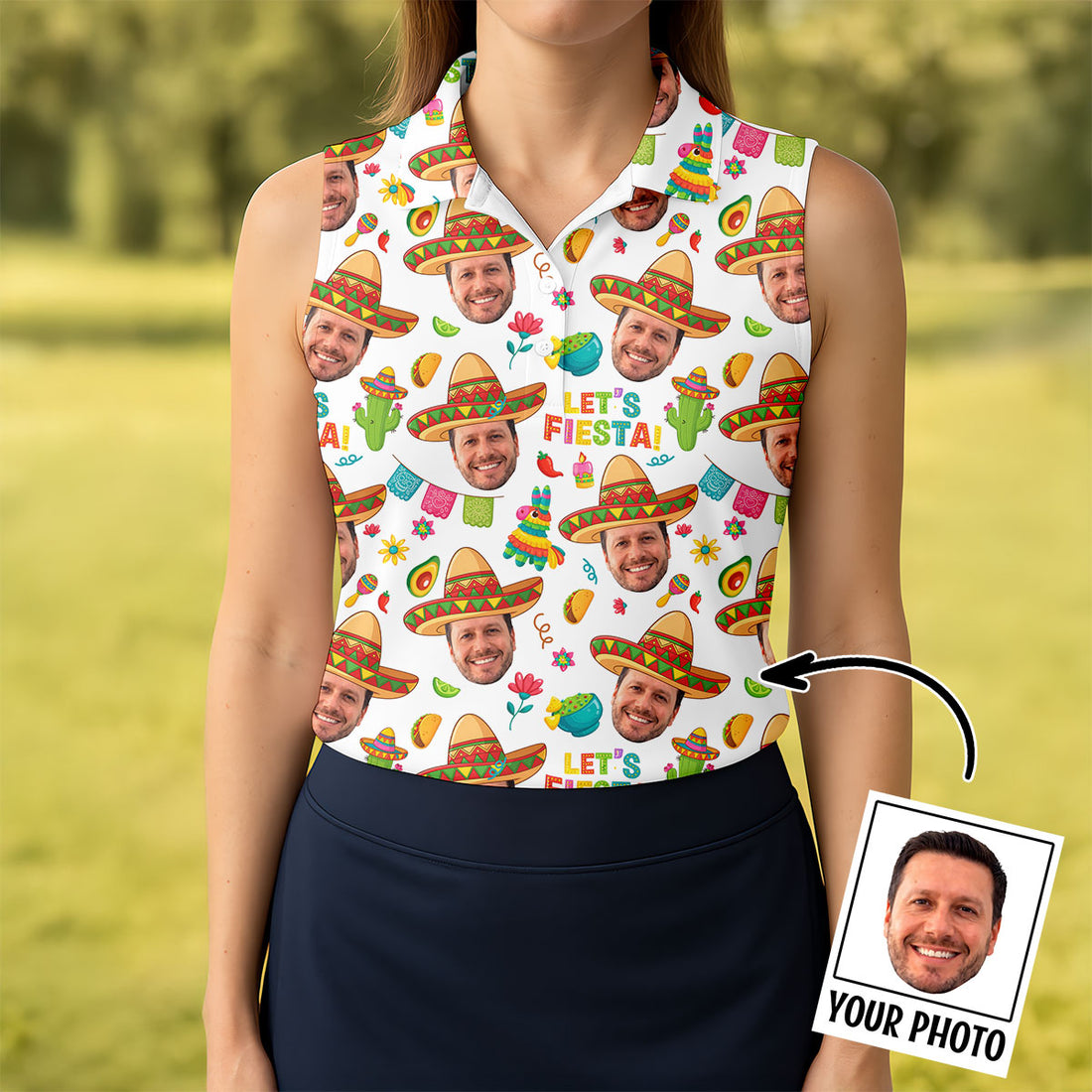 Let's Fiesta Cinco De Mayo Celebration Fiesta Themed Custom Face White Golf Shirt For Women