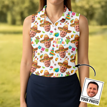 Let's Fiesta Cinco De Mayo Celebration Fiesta Themed Custom Face White Golf Shirt For Women