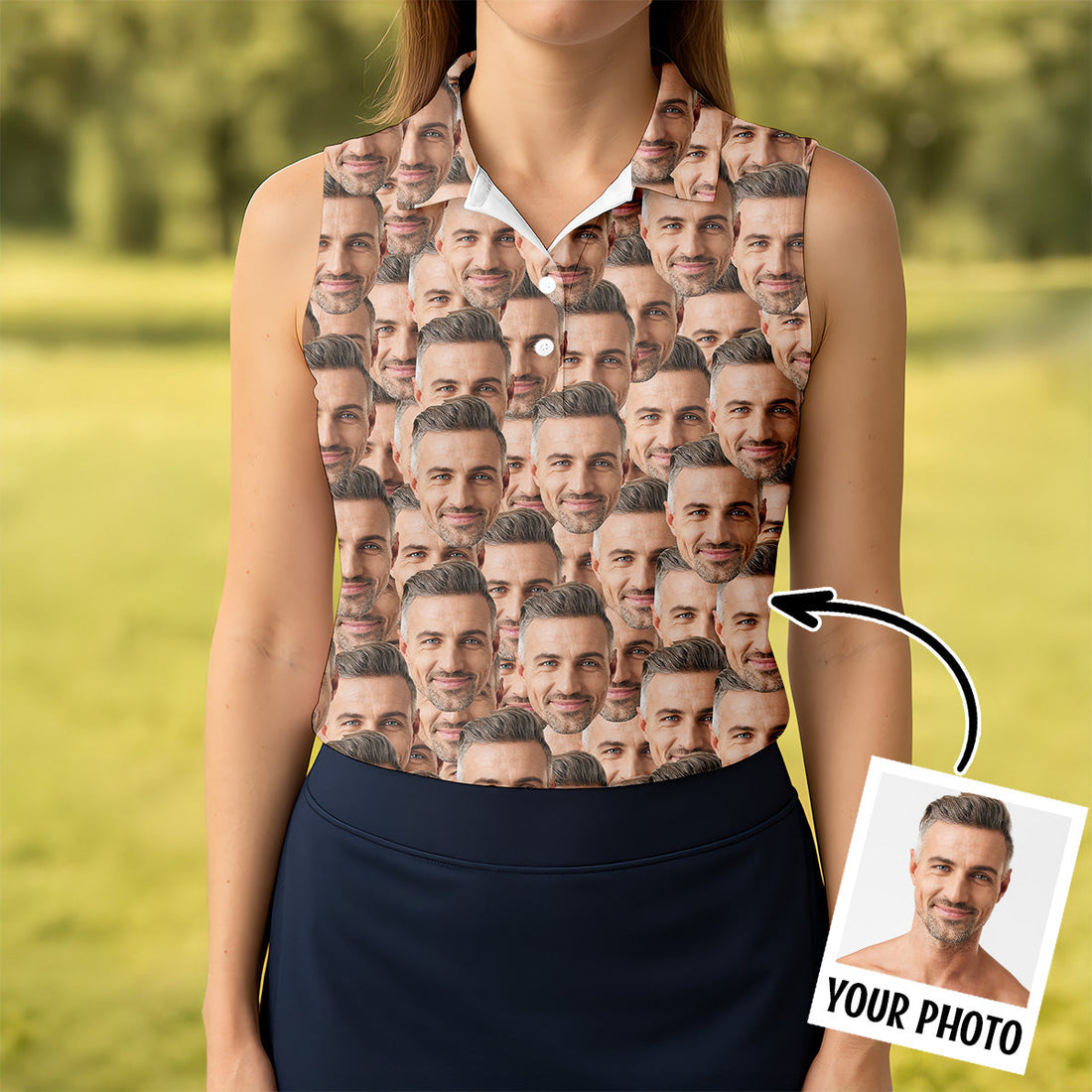 Custom Face All Over Print Fun Women's Golf Shirts, Valentines Golf Gift, Ladies Golf Polos